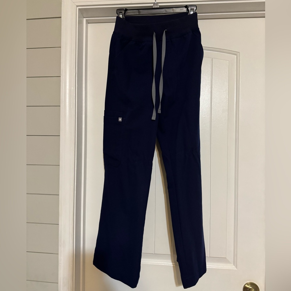 Figs High Waisted Isabel Wide Leg Scrub Pants Navy